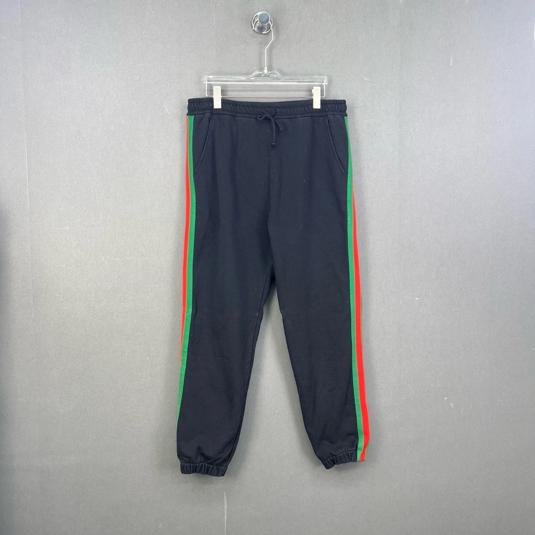 95新 GUCCI/古驰 L码/黑色织带印花棉质长裤针织运动裤/12554934