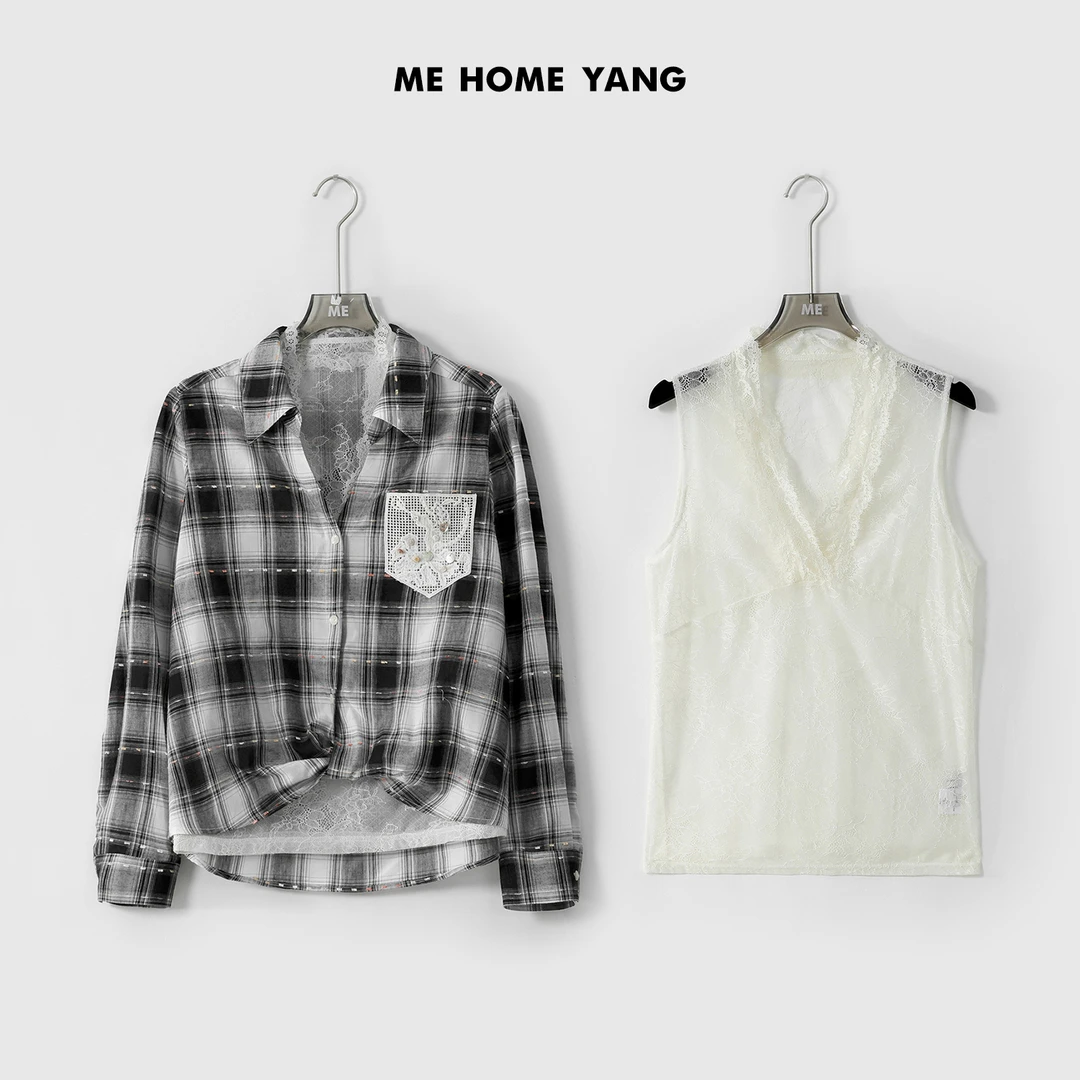 ME【蕾丝格两件套】重工蕾丝纯欲松软透气显瘦时尚百搭衬衫MESS1607