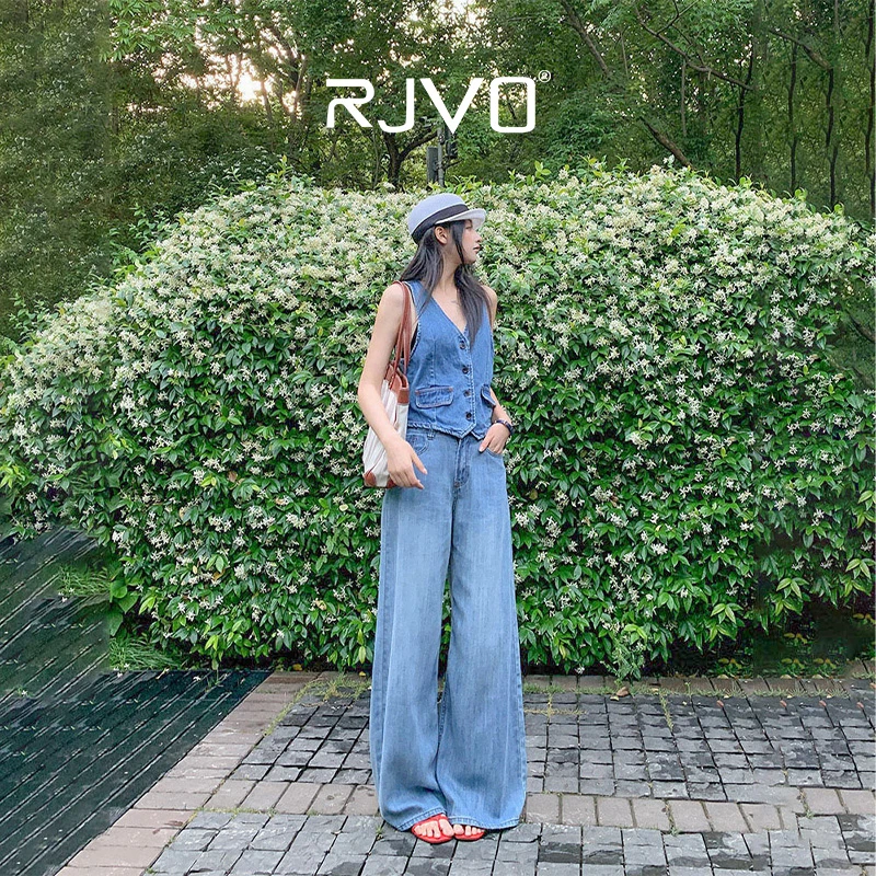RJVO2025年新款天丝冰感莱赛尔高腰显瘦阔腿牛仔裤女