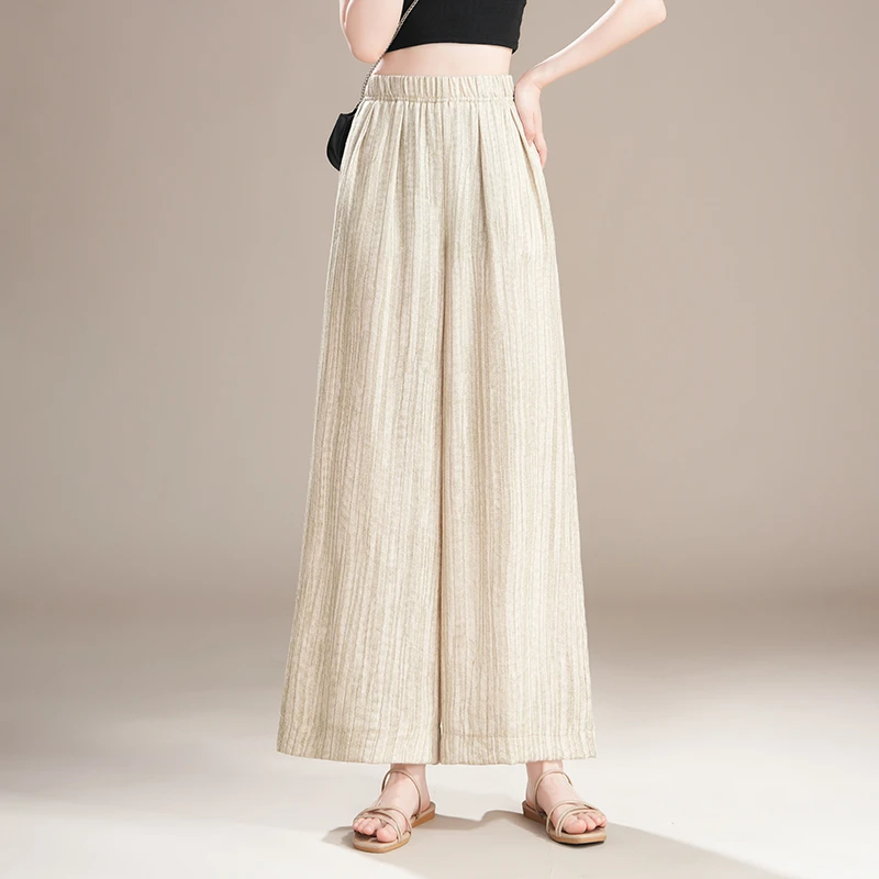 哥弟阿玛施正品亚麻阔腿裤女夏季薄款2025新款九分休闲爆款大脚裤