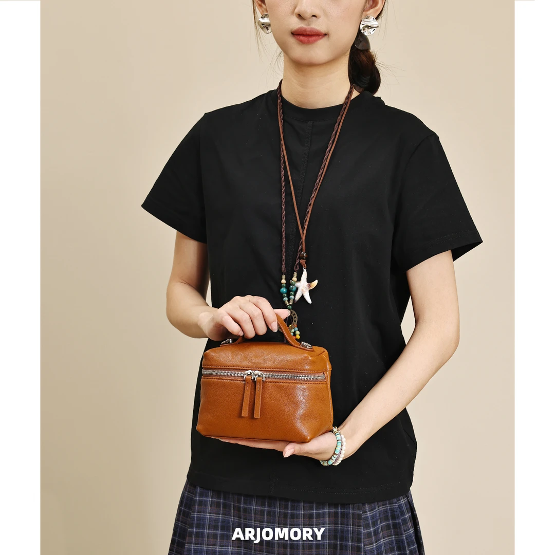 ARJOMORY小众设计植鞣皮小方包女2025新款时尚百搭单肩斜挎盒子包