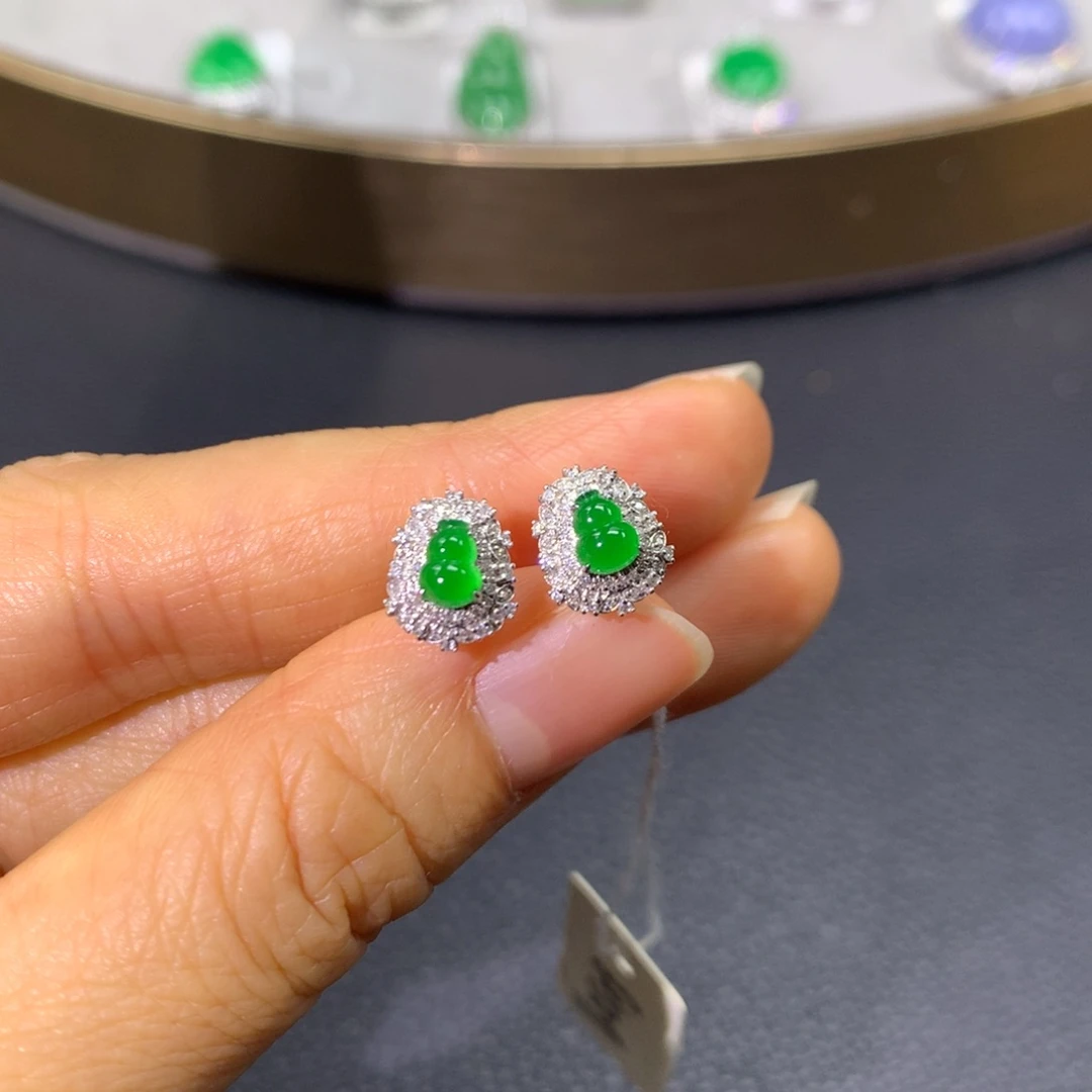 翡翠耳饰18K金镶嵌翡翠