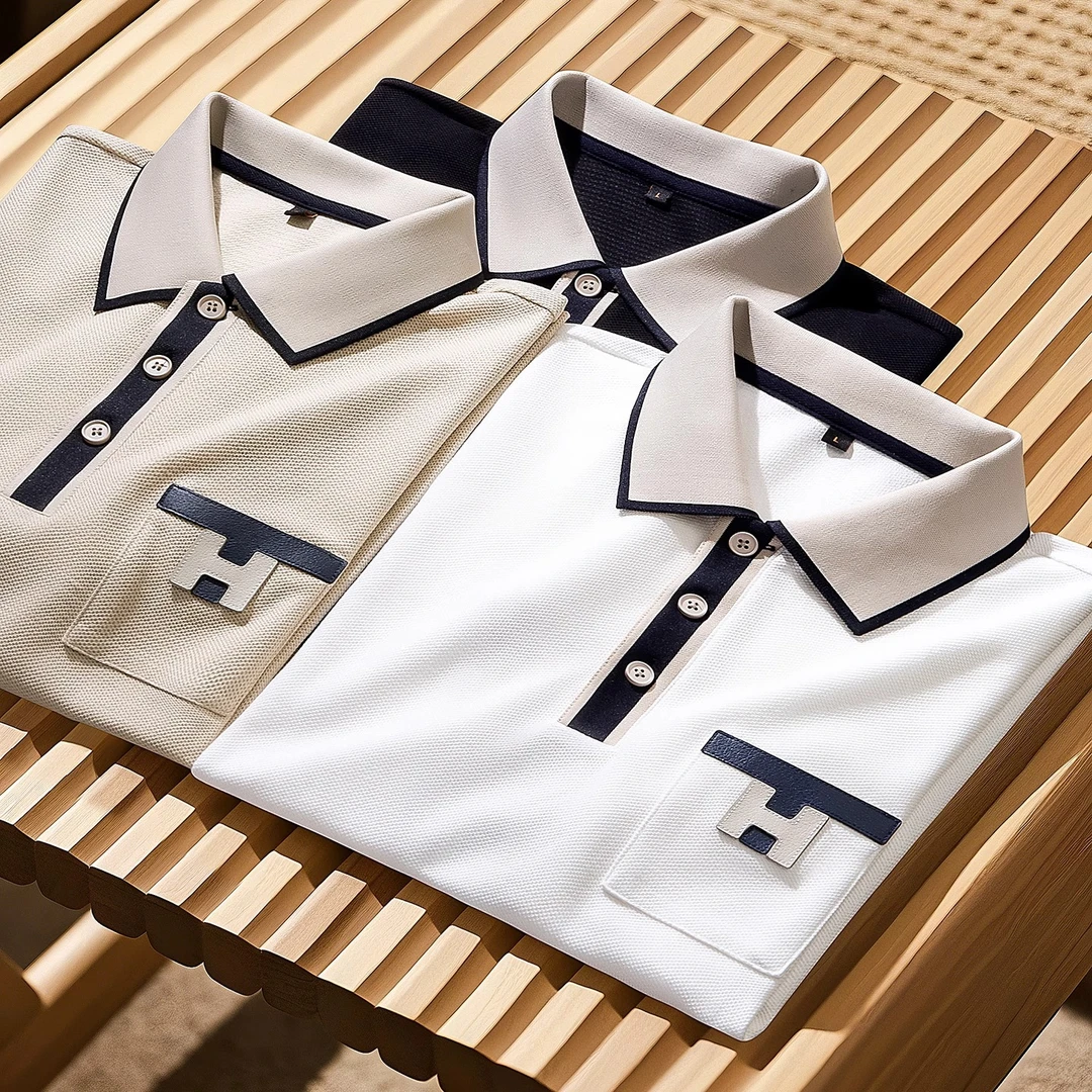 基密雷昂夏季高端时尚潮流撞色丝光棉polo衫男士修身翻领百搭短袖