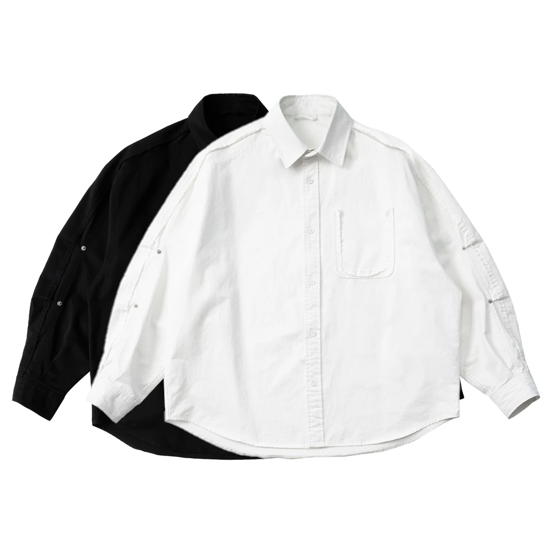 25SS 春夏设计师款解构毛边弯刀袖廓版衬衫