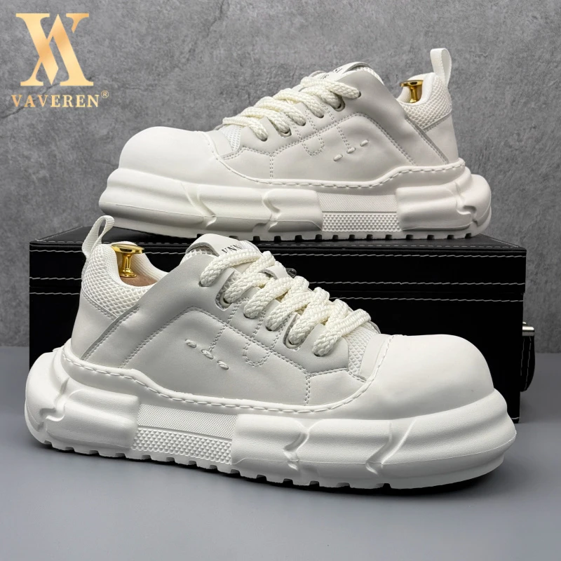 设计师款大头鞋男2025新款潮牌皮面小白鞋男厚底男款秋季增高板鞋