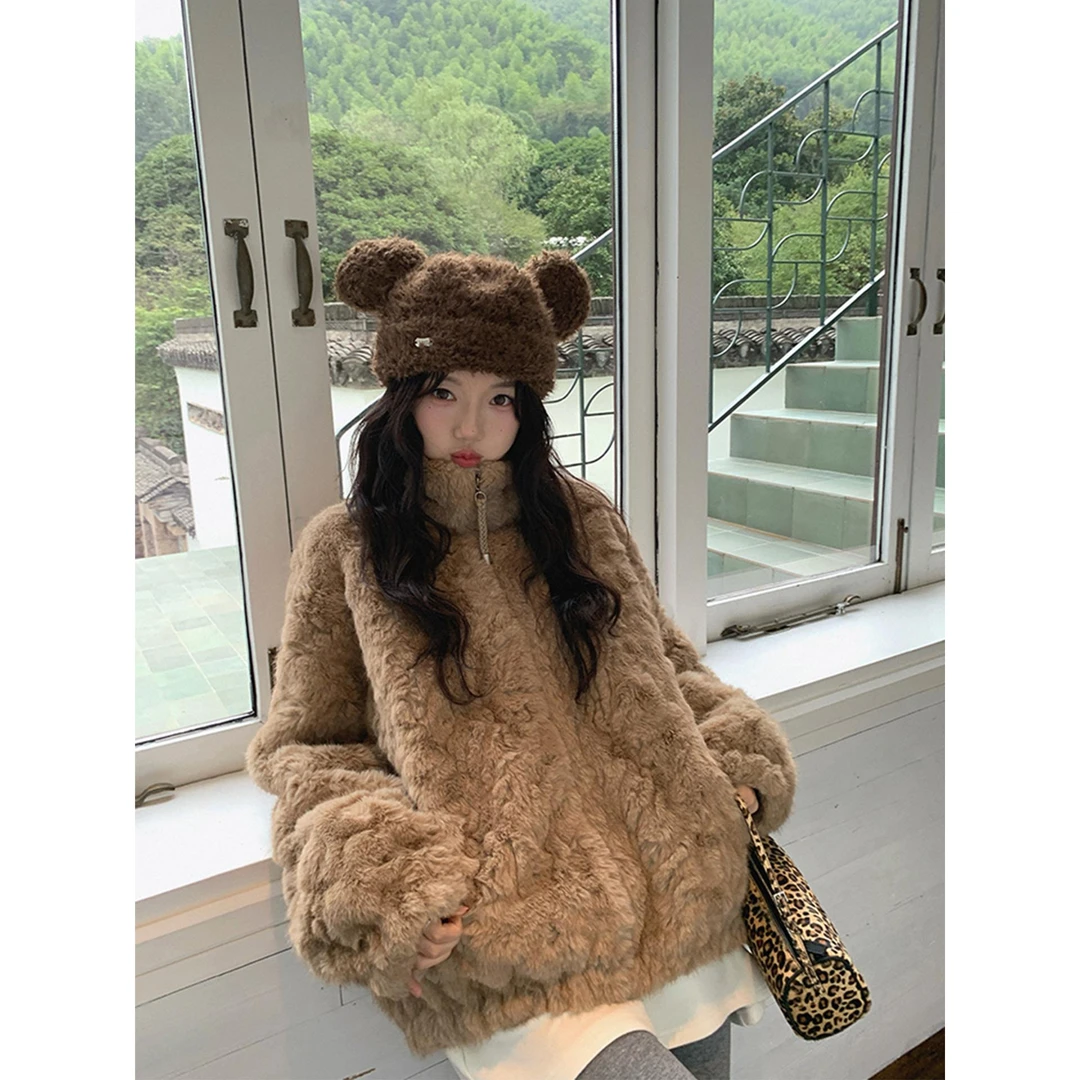 环保皮草外套女冬季新款立领宽松彷加绒加厚毛绒绒上衣