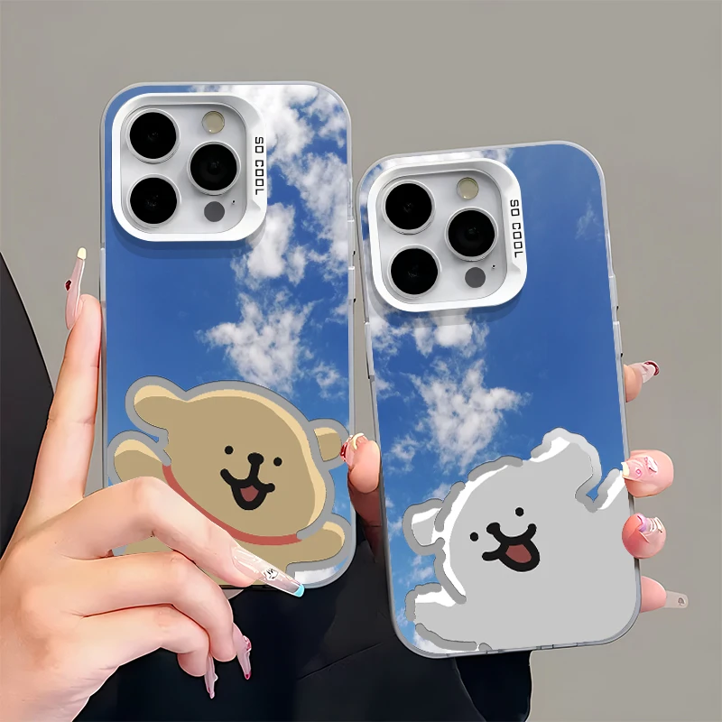 BANCA天空蓝线条小狗适用苹果16/15promax手机壳华为vivo小米oppo