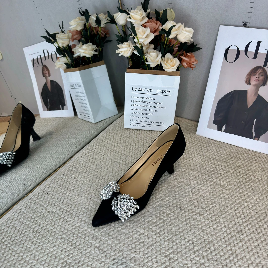 SLM/牛皮/4-6cm/33-40/9078/新款中口细跟百搭手工水钻单鞋