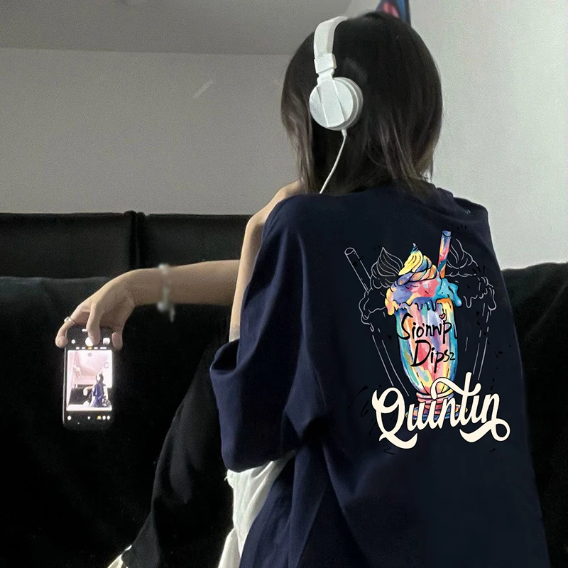 美潮新款甜美学生上衣服宽松春夏校园风百搭纯棉短袖情侣T恤衫女