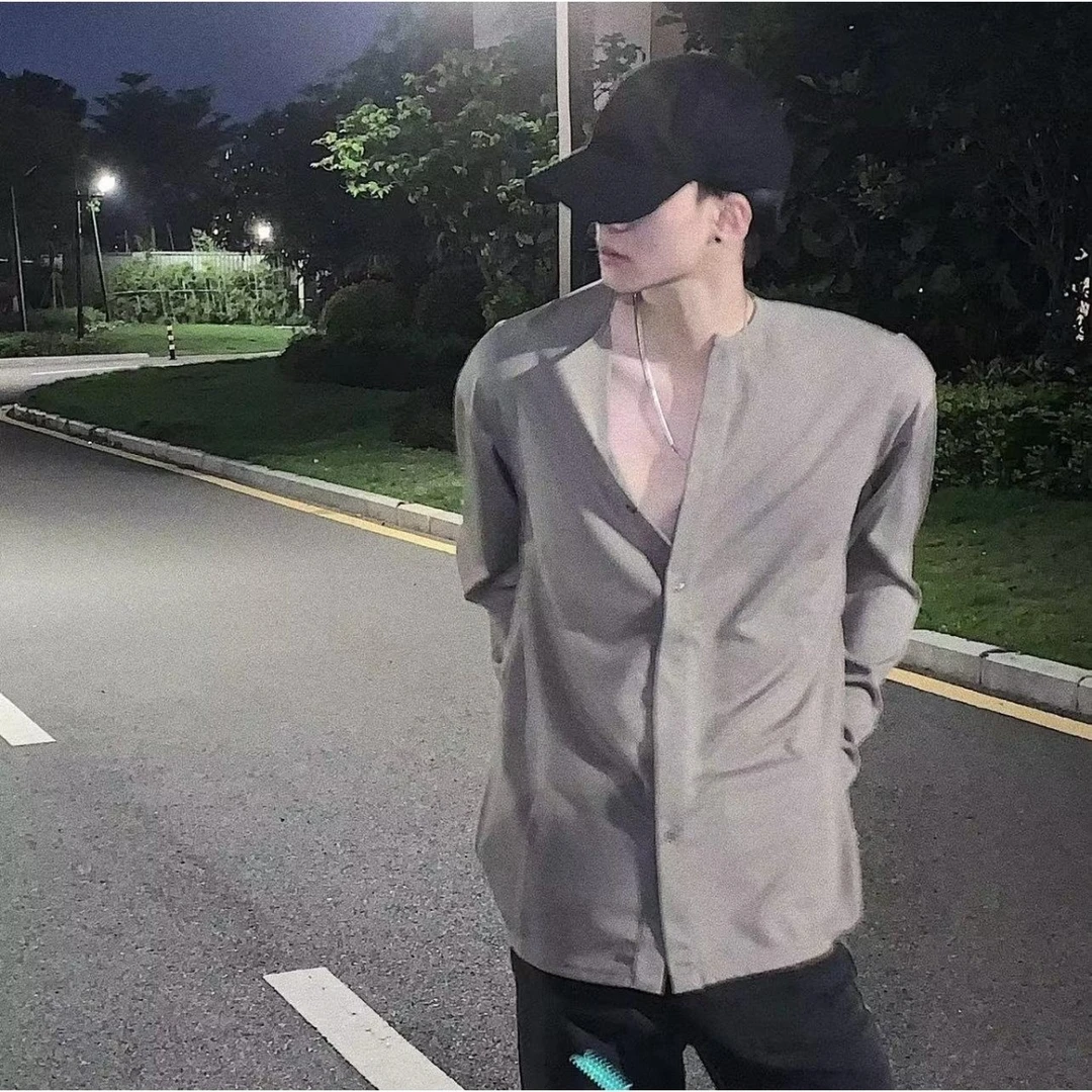 6112痞帅长袖衬衫日系ins宽松帅气衬衣男潮流百搭休闲上衣2025年