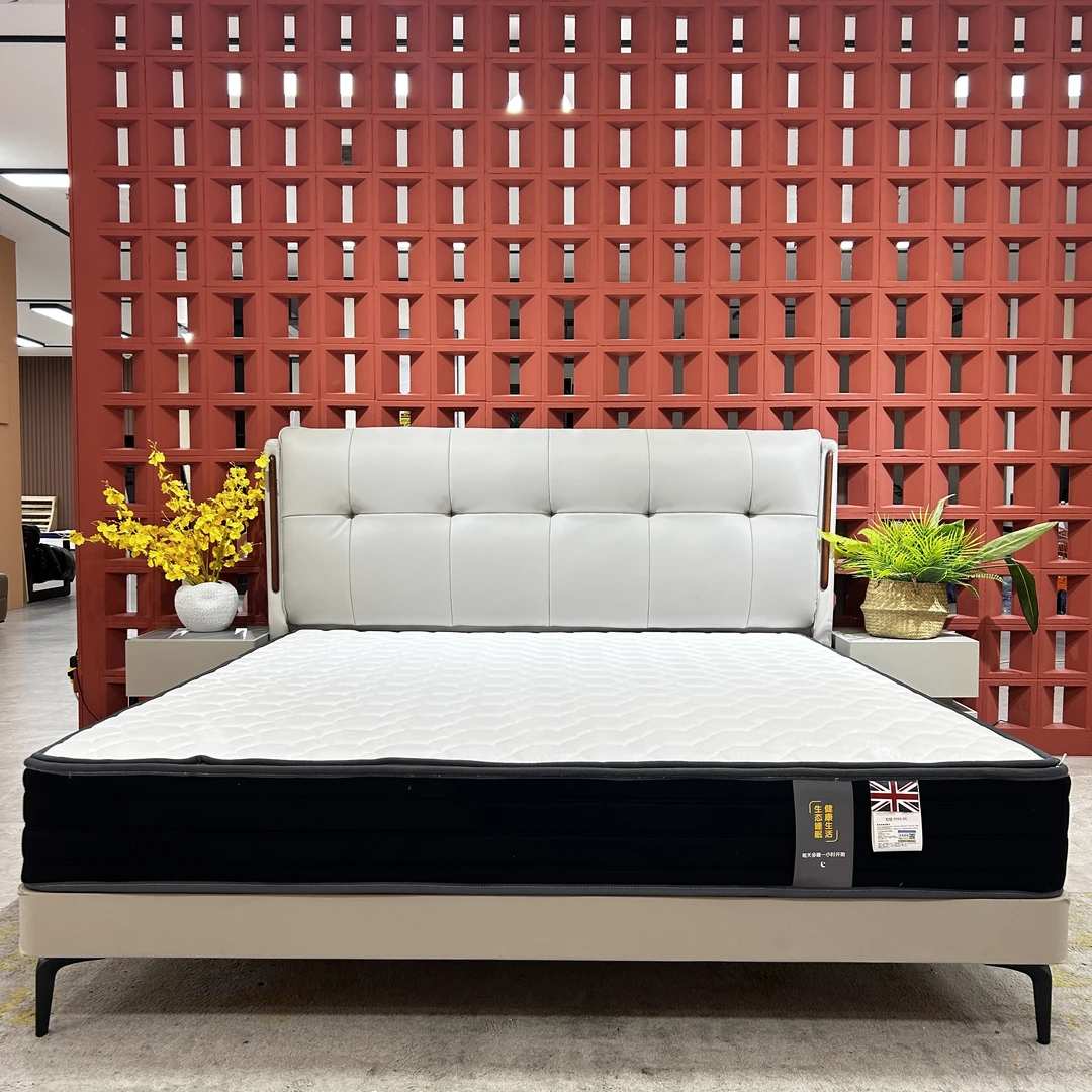 129#简约头层真皮主卧轻奢床新款皮艺床加厚橡胶木框架大床a