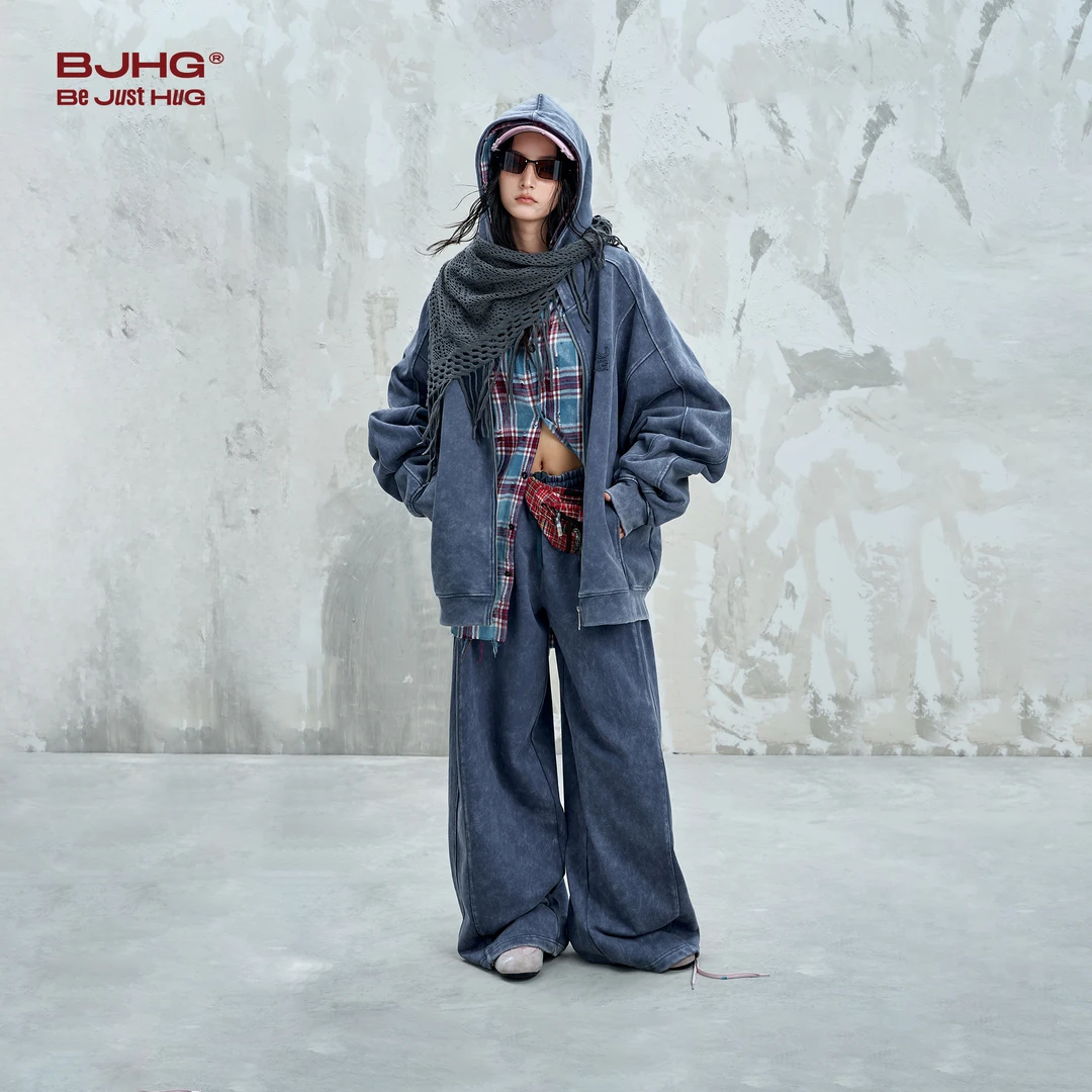 BJHG不计后果复古卫衣男女款秋季潮牌水洗休闲裤子情侣款运动套装