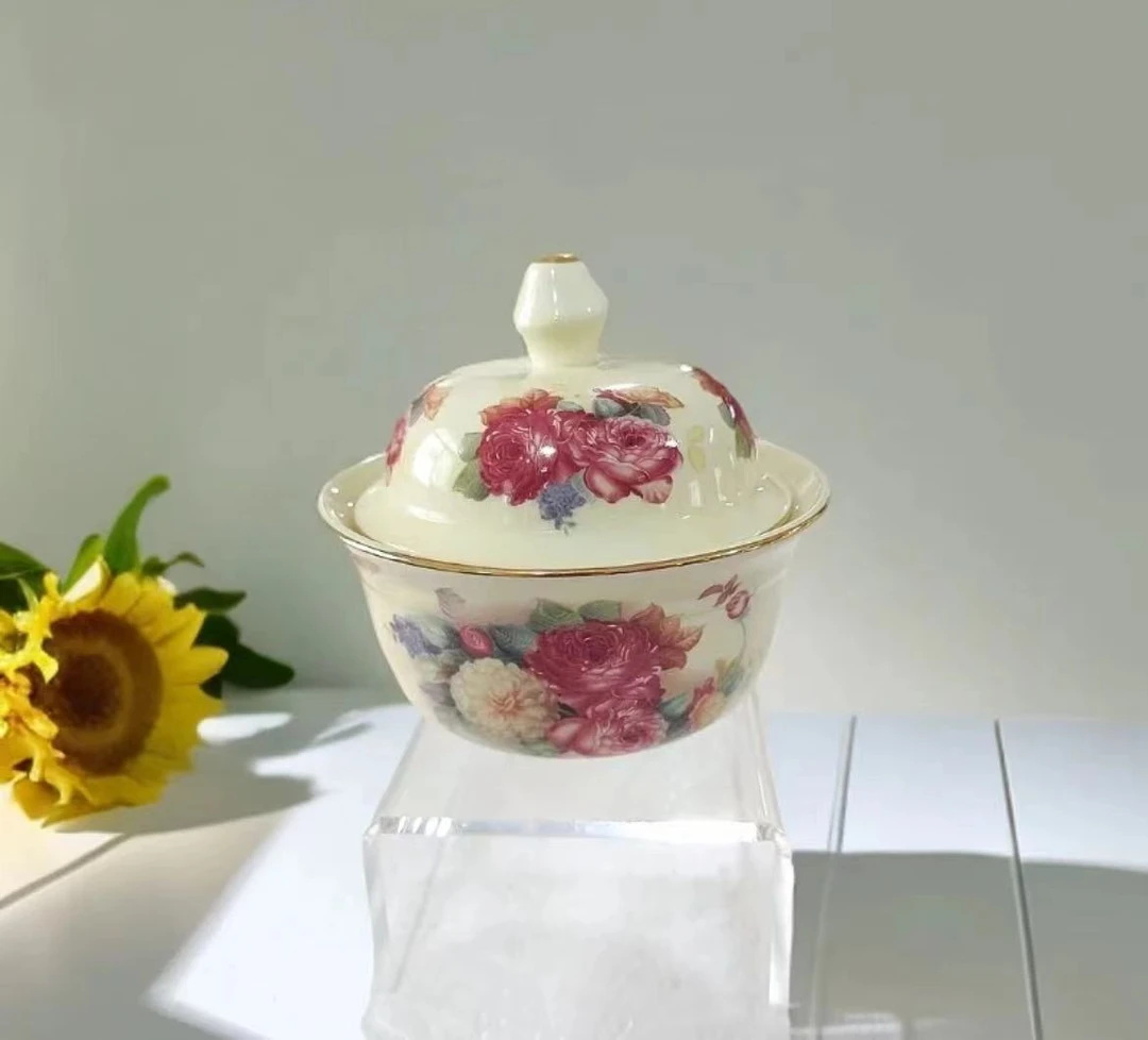 欧式红黄玫瑰家用陶瓷炖盅