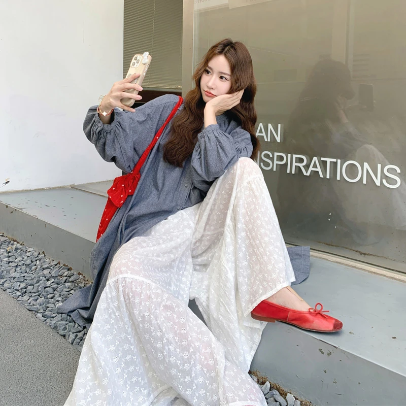 简约通勤松弛感罩衫裙阔腿裙裤2025春秋新款高级氛围感慵懒风套装