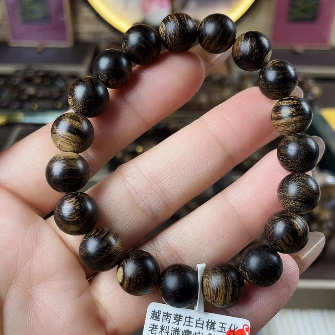 沉香手串越南芽庄老白棋玉化老料瘤疤虎斑1.0