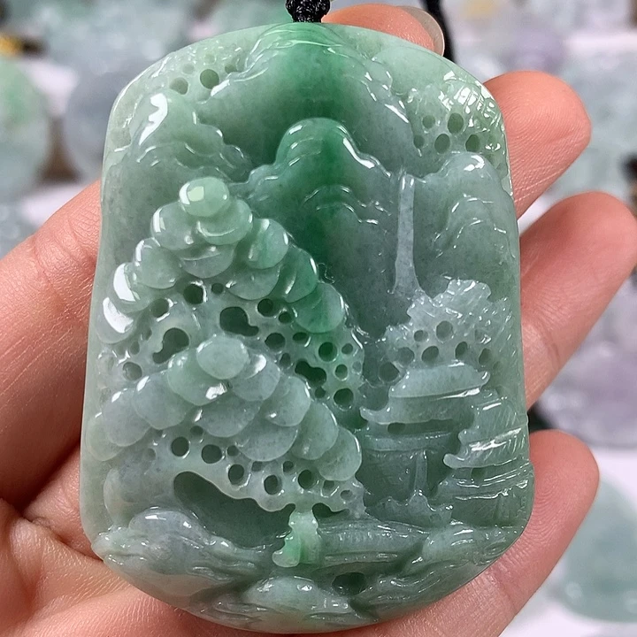颈饰未镶嵌翡翠山水福利卡厚8+