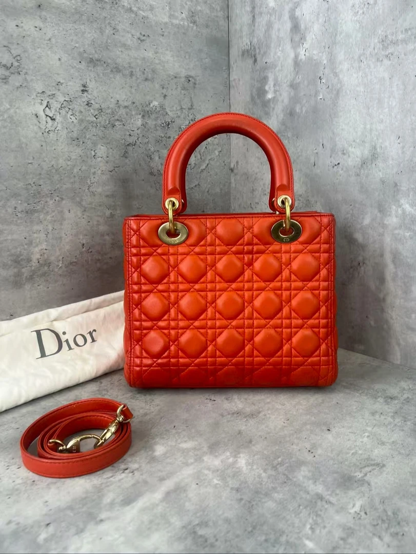 99新 DIOR/迪奥 五格戴妃桔色 手提斜挎包