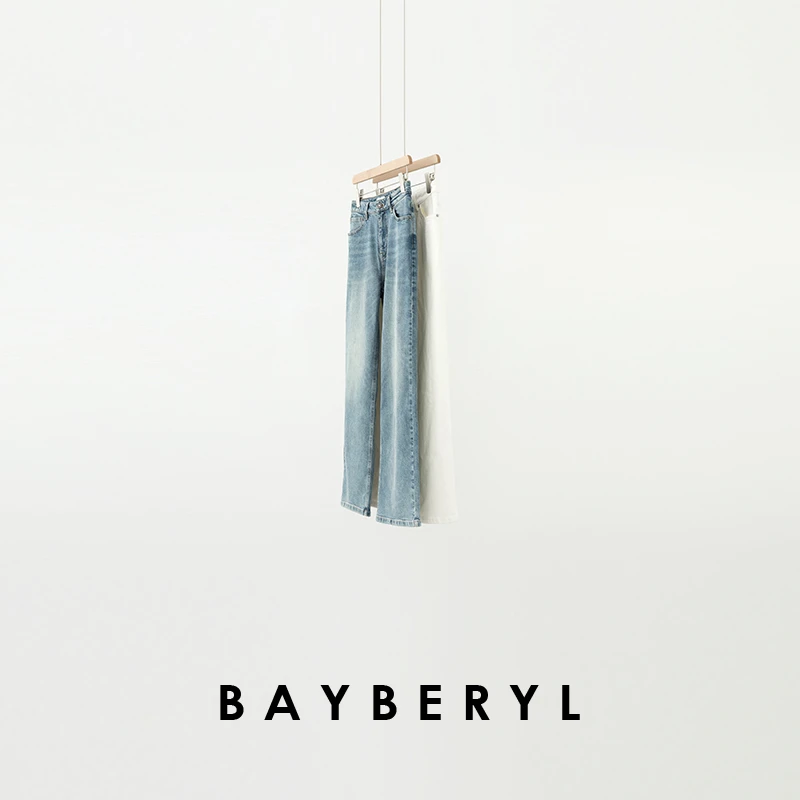 BAYBERYL老贝查理*白蓝水洗直筒百搭休闲25秋牛仔裤NZK4A1011
