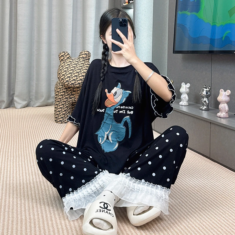 新款睡衣女夏季短袖薄款卡通休闲韩版宽松家居服套装-171（TZ）