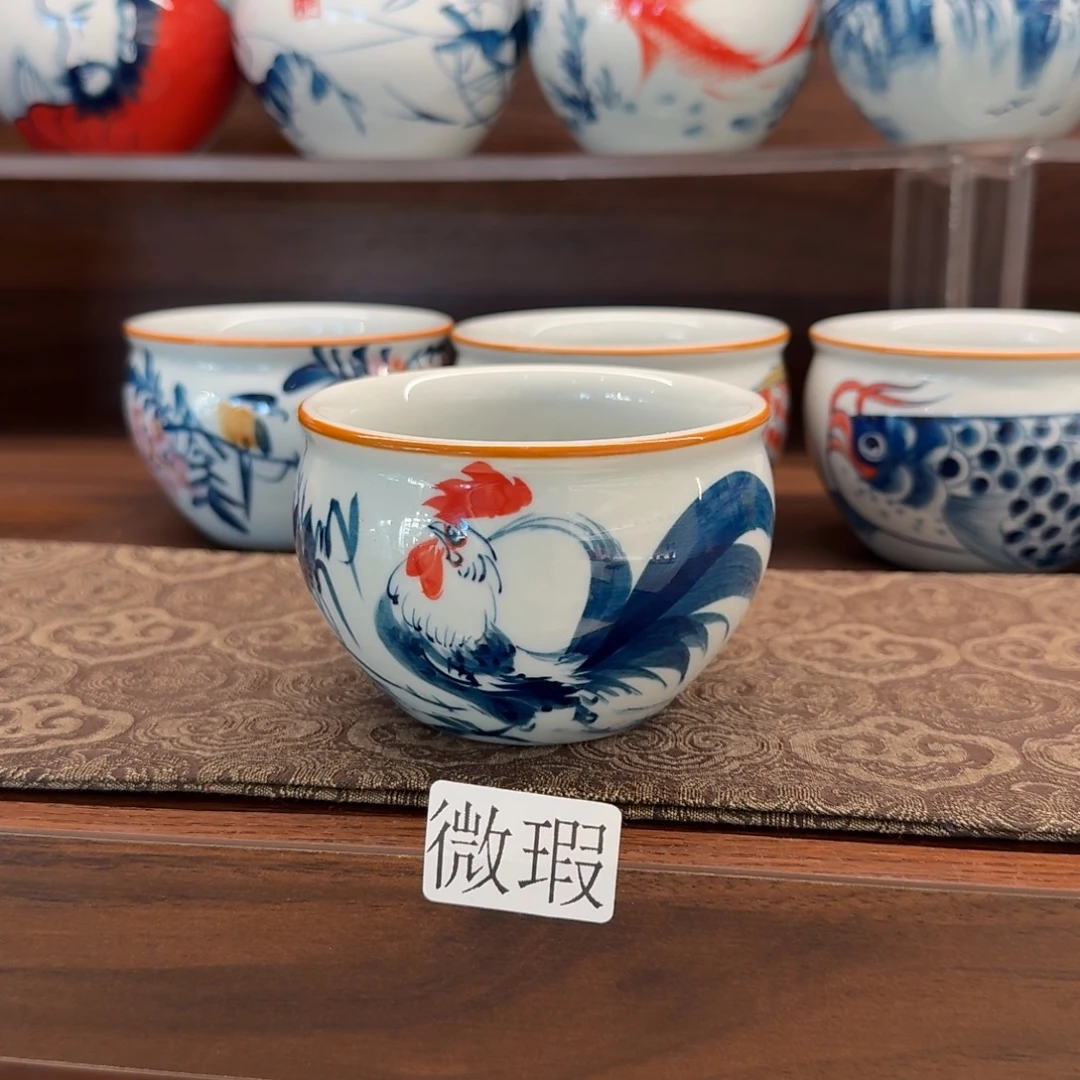 釉下手绘茶具微瑕