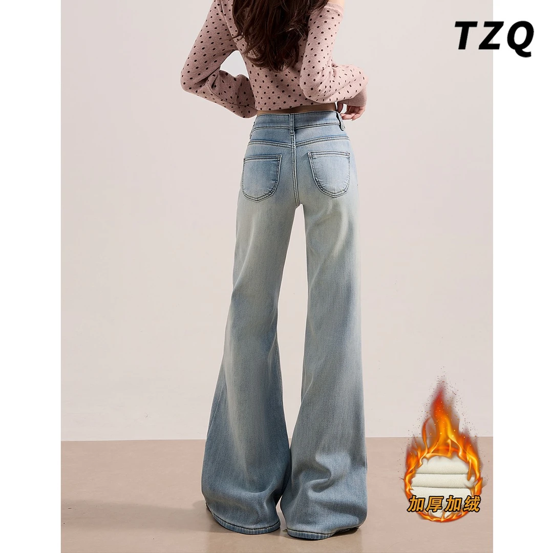 小个子复古低腰微喇牛仔裤女款爆款2025秋冬加绒显瘦九分喇叭裤子