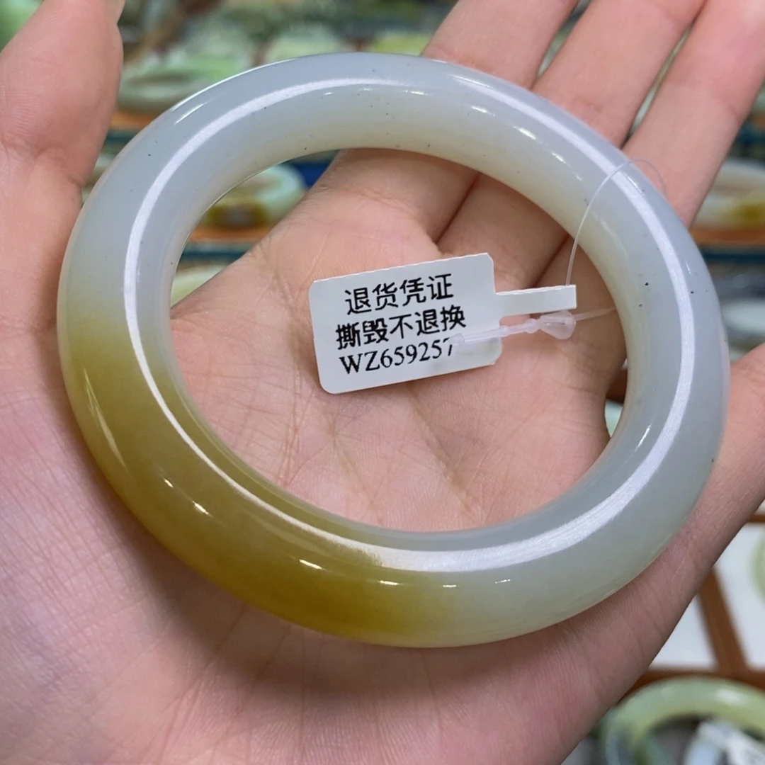 和田玉未镶嵌手镯且末糖白胖圆飘青花58.5/59.5