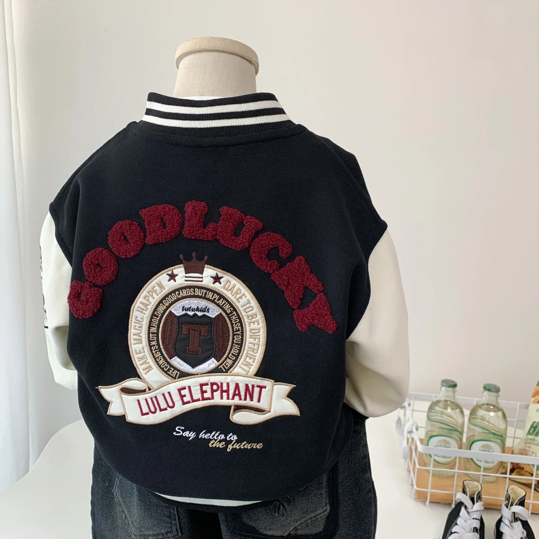 男童棒球服外套2025春秋装儿童时尚夹克衫酷帅小男孩毛巾绣上衣潮