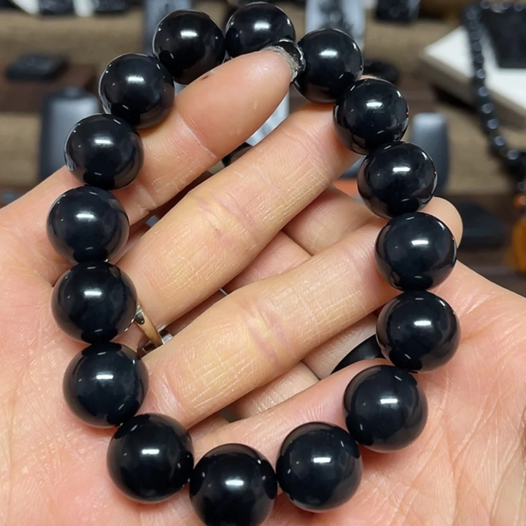 【闪购商品】和田玉（墨玉）手串未镶嵌特价卡14圆珠