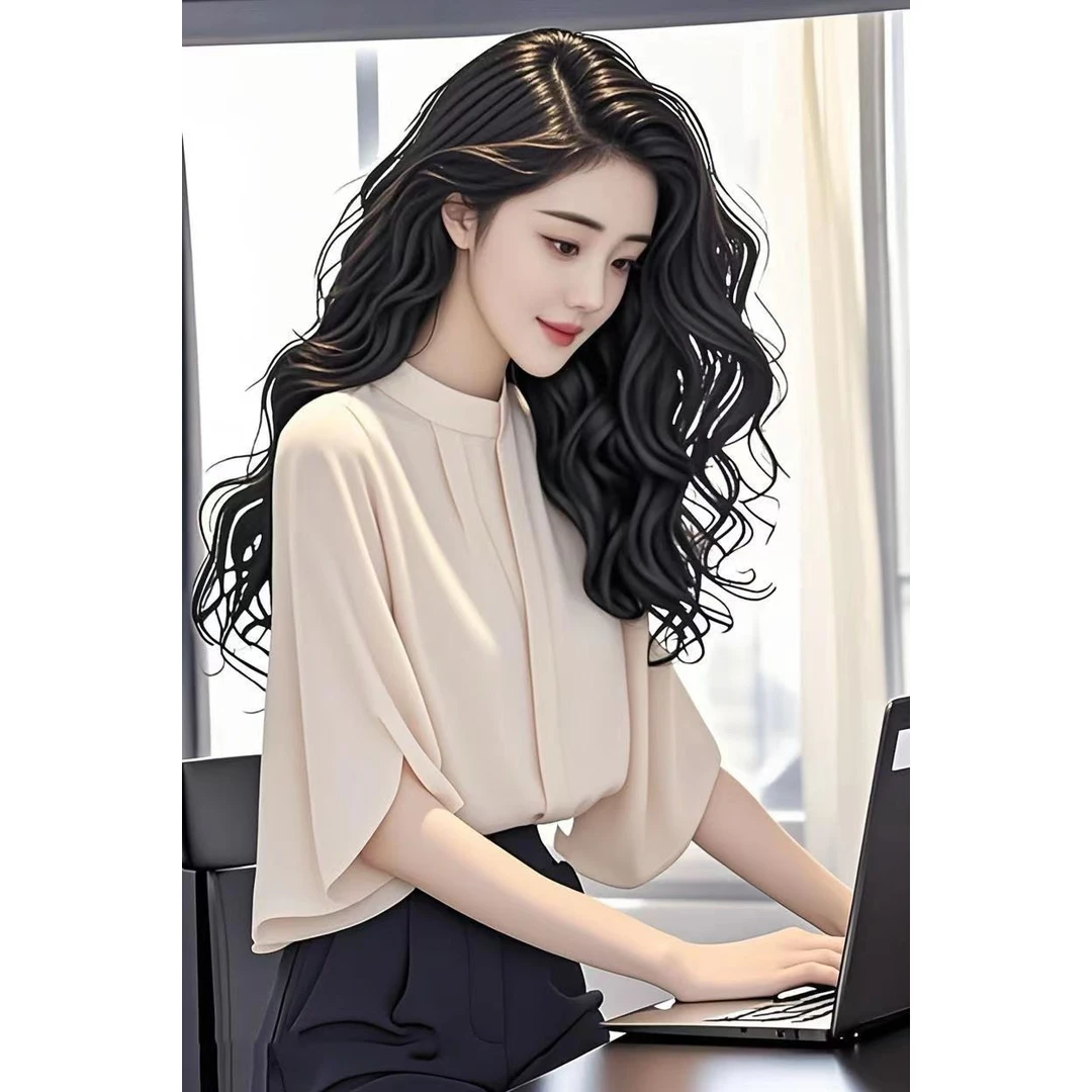 杏色雪纺衬衫中袖女2025夏季设计感小众优雅衬衣