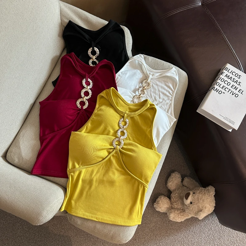 辣妹金属圆环挂脖吊带背心女夏季外穿显瘦高级感内搭美背抹胸上衣