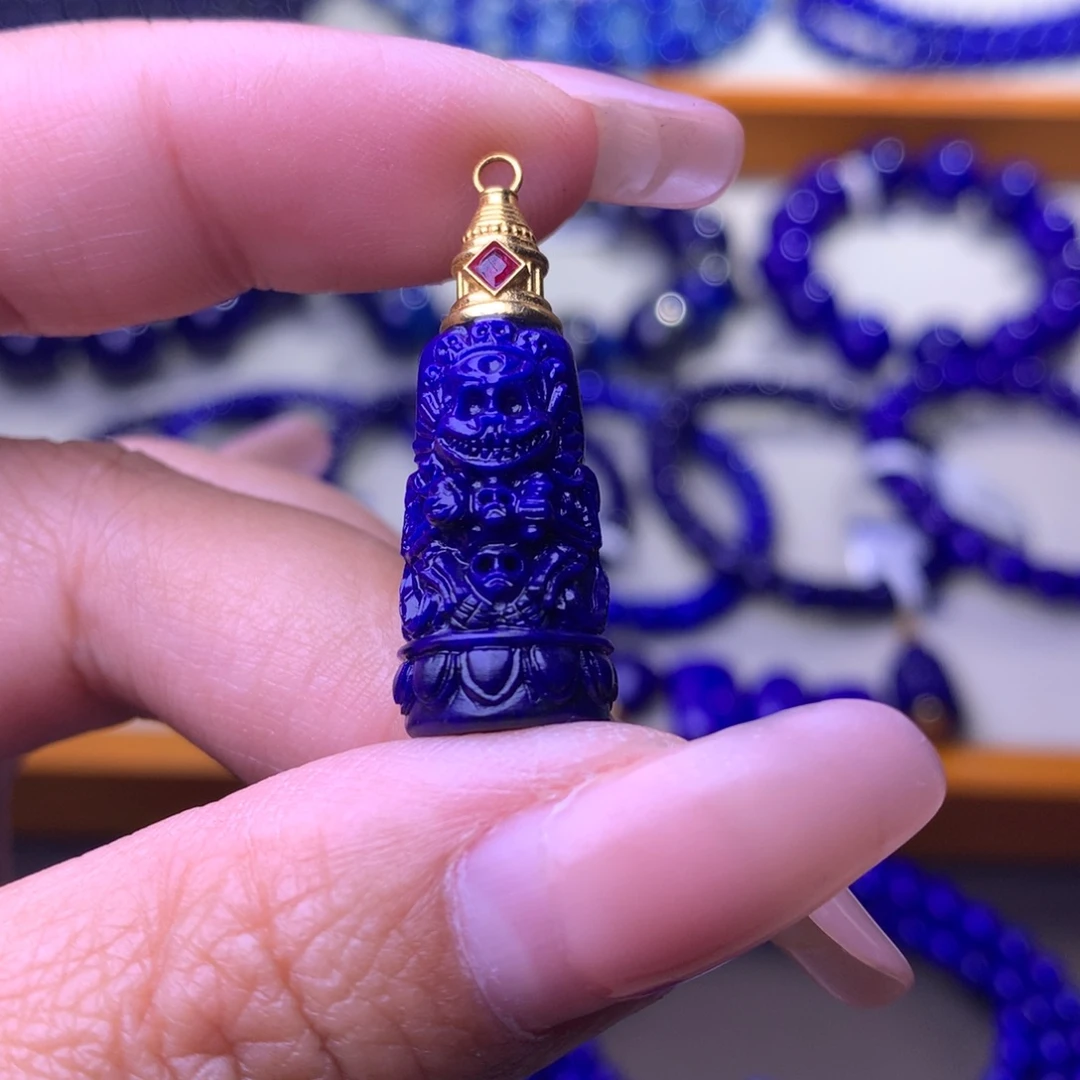 青金石18K金镶嵌吊坠喜主