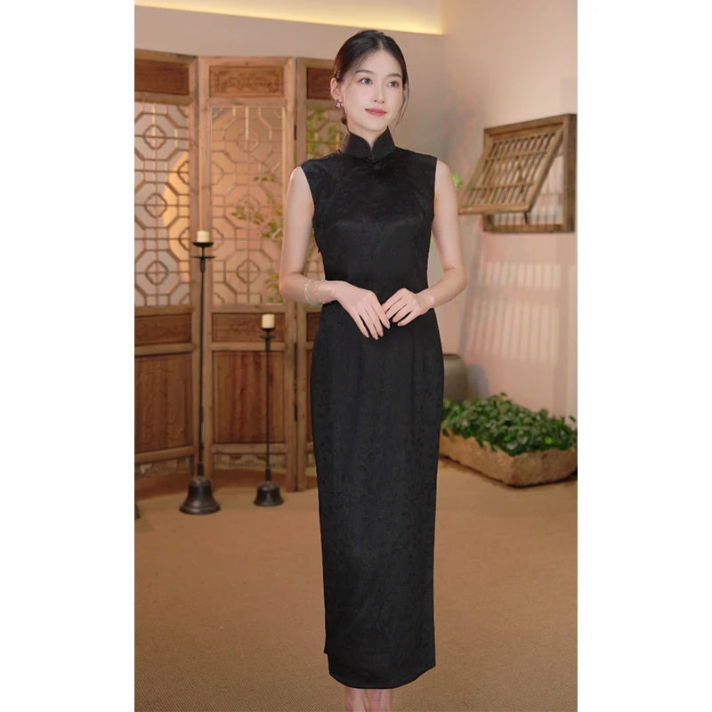 【绪风】良辰媄锦桑蚕丝香云纱手工扦边港工中长款旗袍衣长约130CM