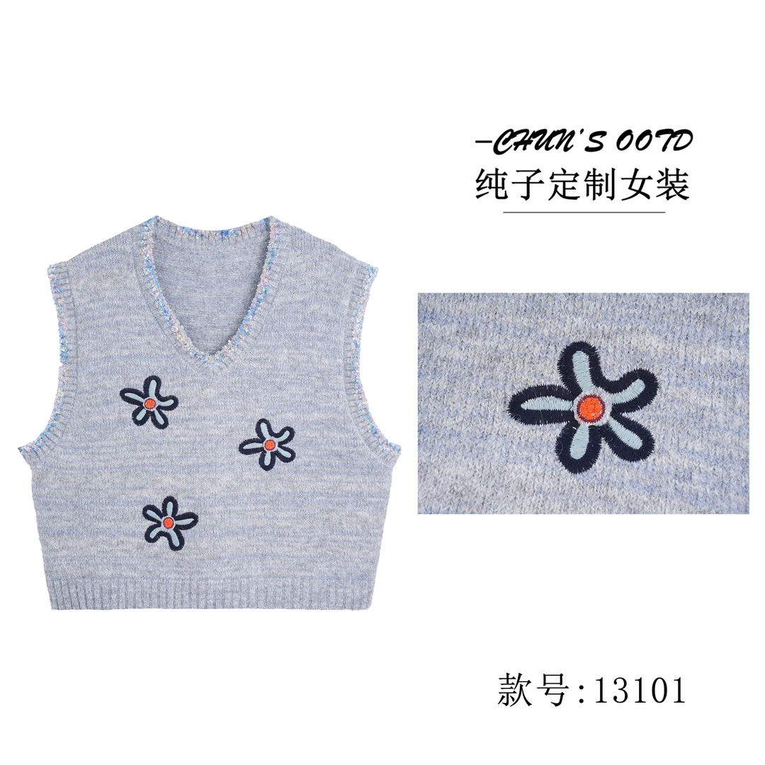 时尚气质花朵针织马甲【13101】