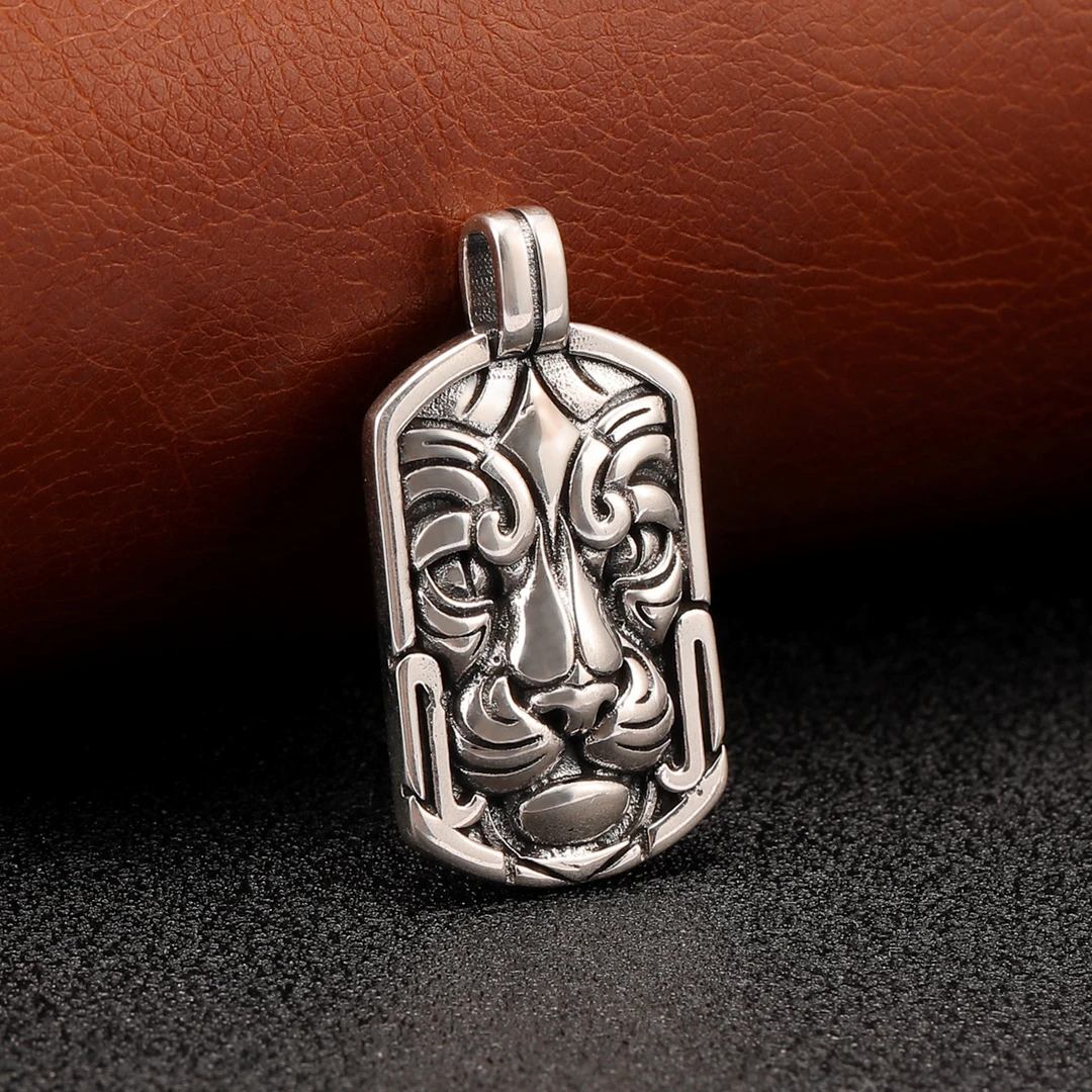 吊坠925银 霸气老虎头本命年吊坠10克重工生肖朋克方牌双面挂件
