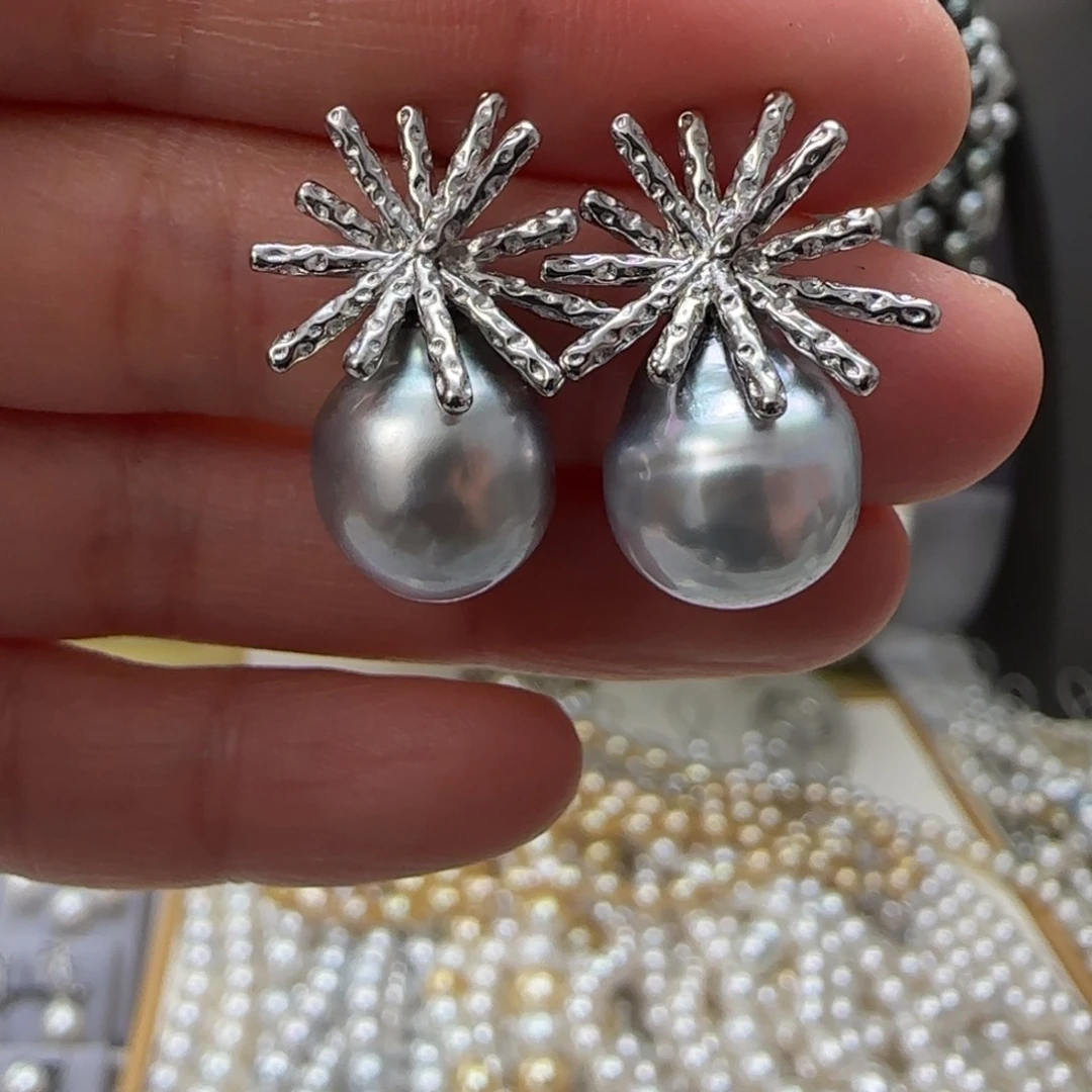 海水珍珠耳饰银S925镶嵌
