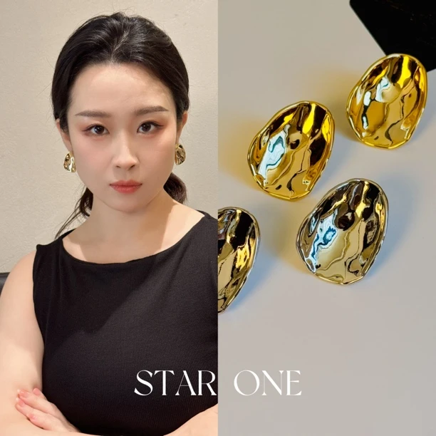 铜合金耳饰 铜合金耳饰/冷淡风耳钉金属/欧美冷风洋气百搭时尚款