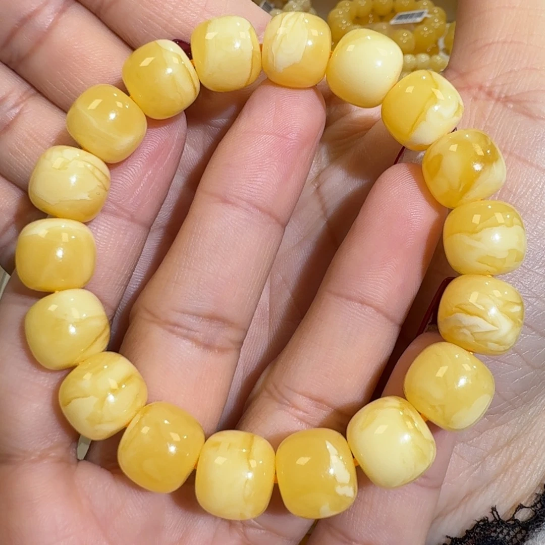 琥珀未镶嵌珠宝奇石12m焦皮同料老型花蜡手串19.2