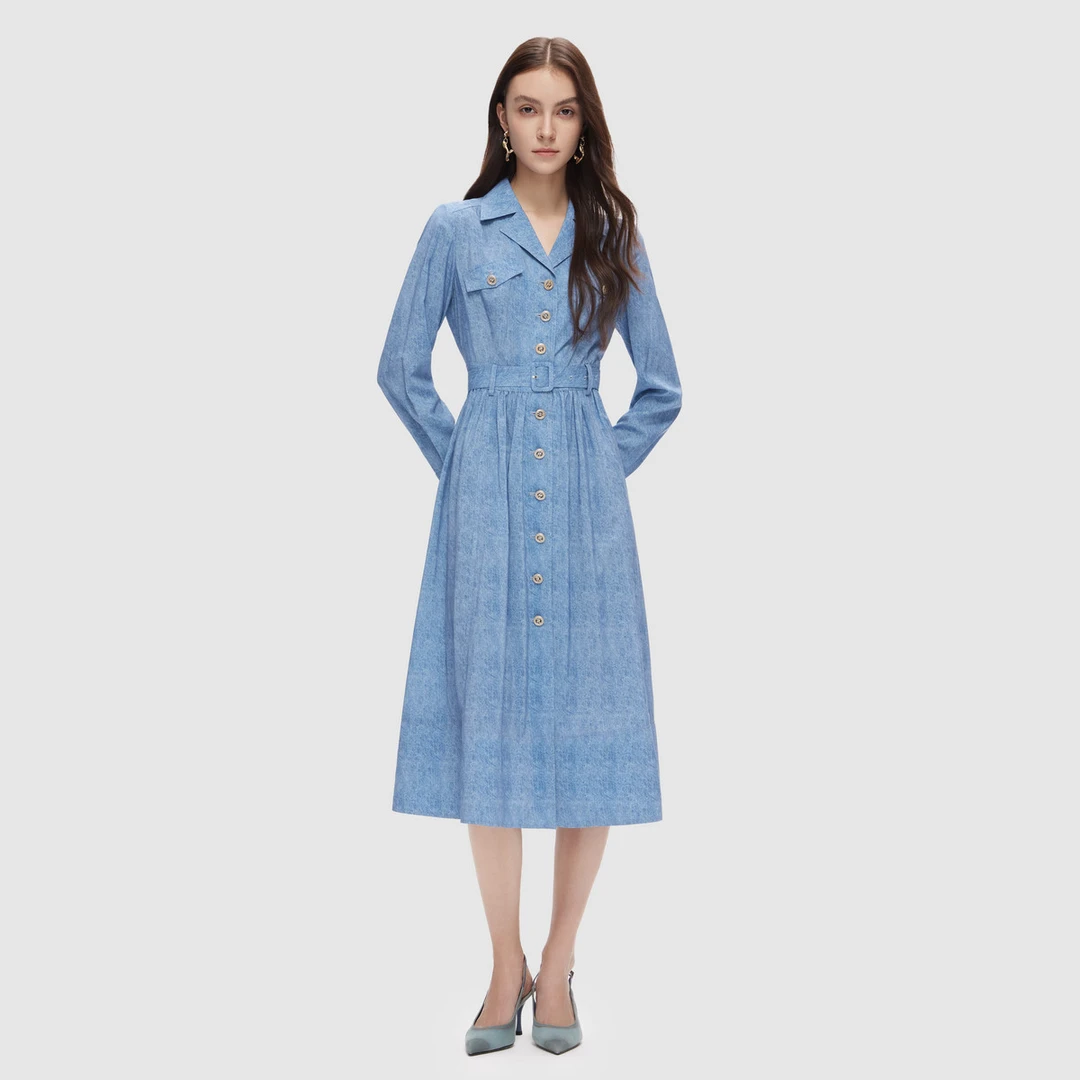 ELLASSAY/歌力思气质通勤修身显瘦单排扣连衣裙女