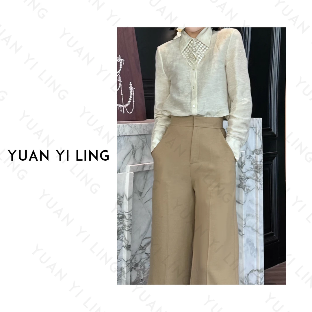 袁艺灵【浮光】25春季上新进口真丝亚麻料花边流苏领设计感女装衬衫