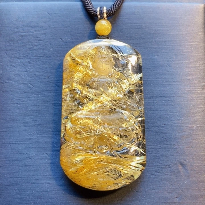 颈饰未镶嵌发晶天然白体满钛晶千手观音无事牌