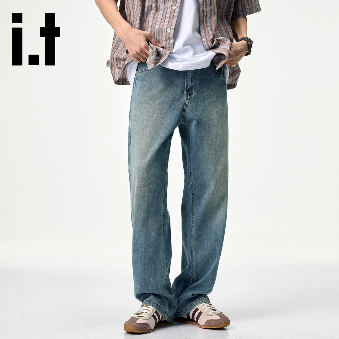 it:CHOCOOLATE复古水洗直筒牛仔裤男款做旧cleanfit宽松阔腿裤子