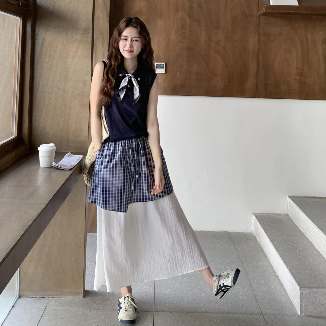 清纯系夏日穿搭套装无袖背心套装裙女2025夏季设计感半身裙两件套