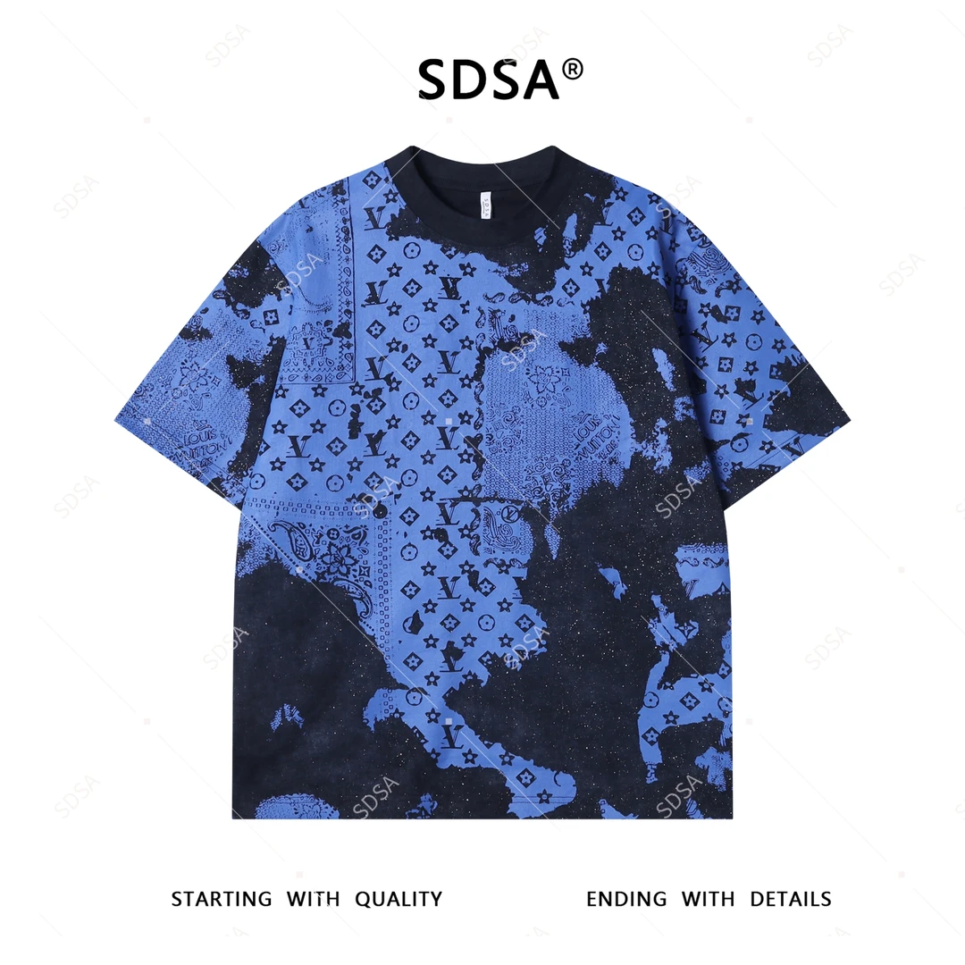 夏季高级感新款男士撞色满天星印花短袖T恤轻奢百搭宽松圆领上衣