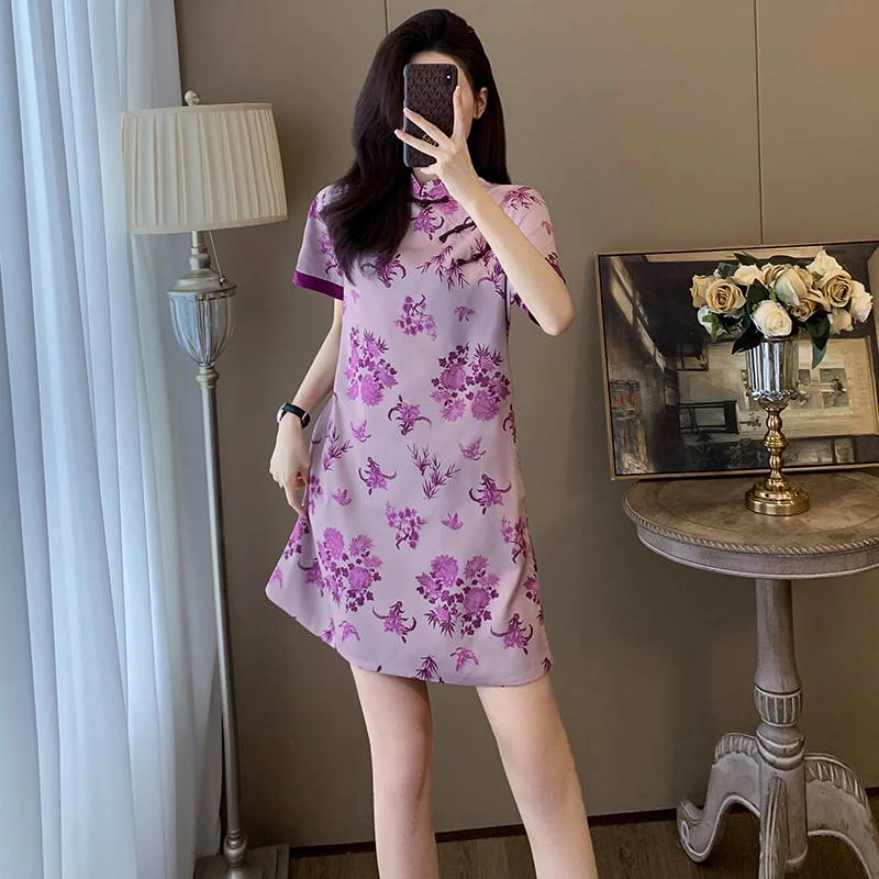 法式国风改良碎花旗袍连衣裙女夏季新款高级感小个子气质显瘦短裙