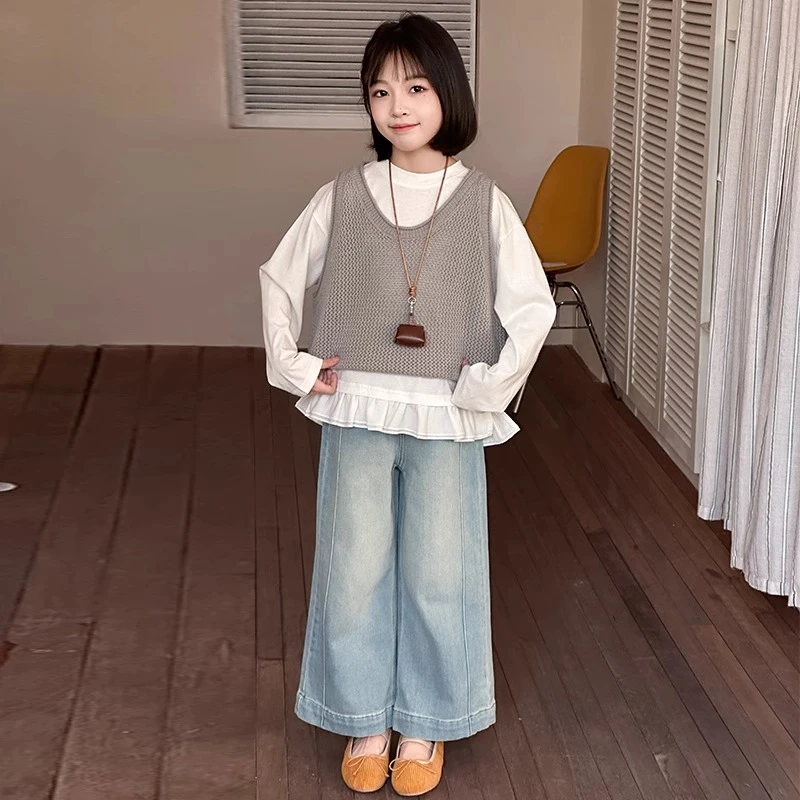 女童春季套装2025新款儿童春装洋气时髦日系大童马甲三件套春秋款