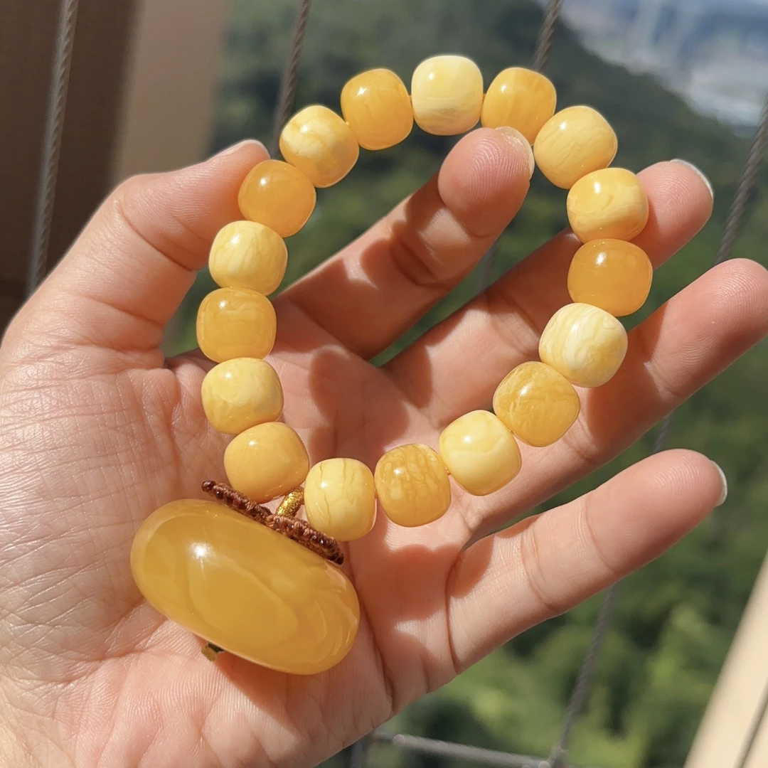 蜜蜡柿子柿柿如意天然焦皮蜜蜡平安扣配12mm老型无优化杨枝甘露色