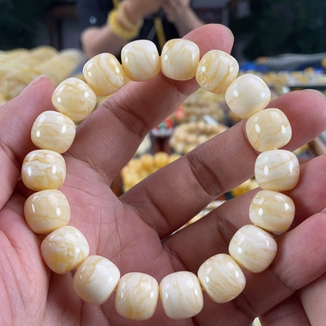 琥珀未镶嵌珠宝奇石13白虎皮纹同料串24.5