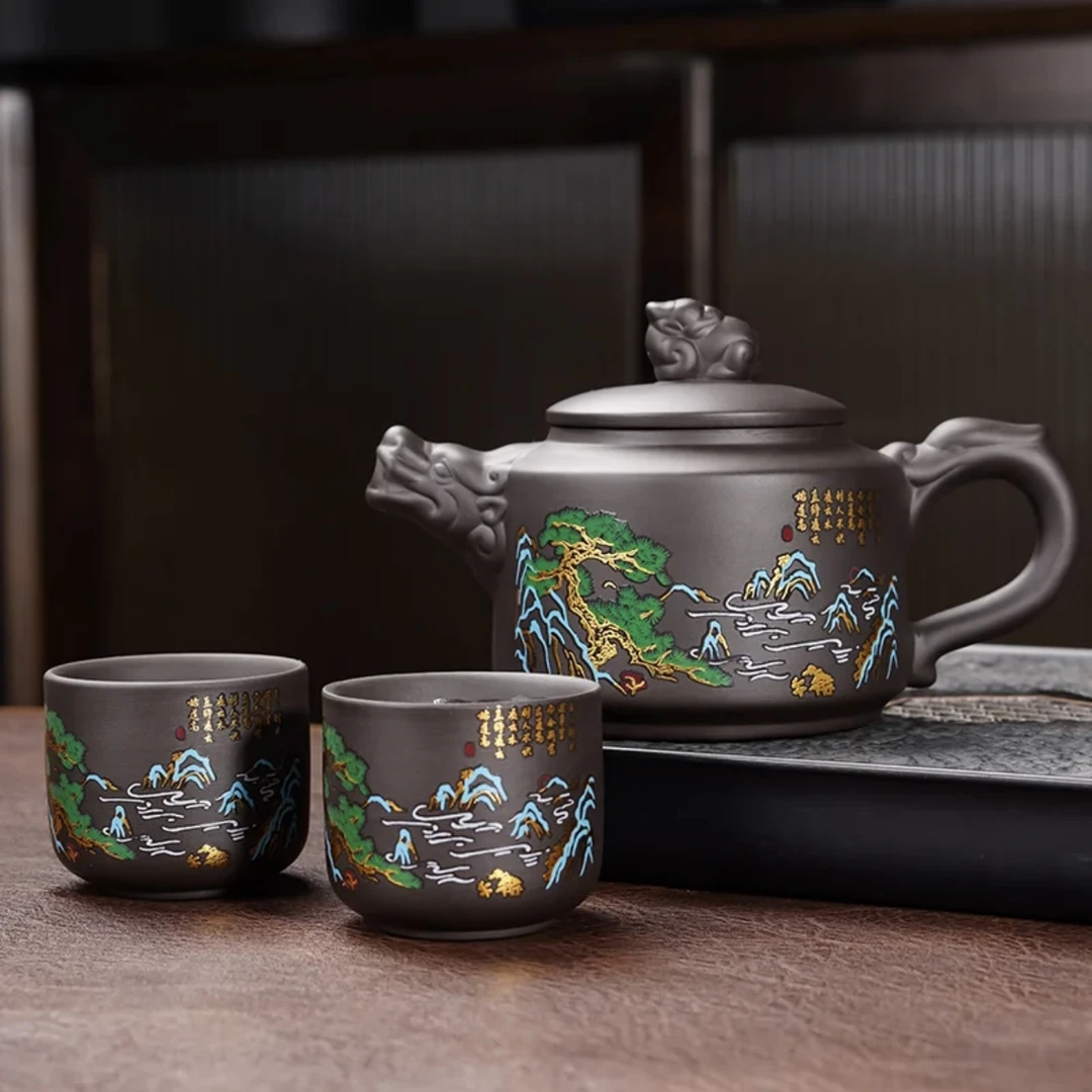 （弟弟专用）山水秀丽迎客松凤鸣变色250CC 1壶2杯