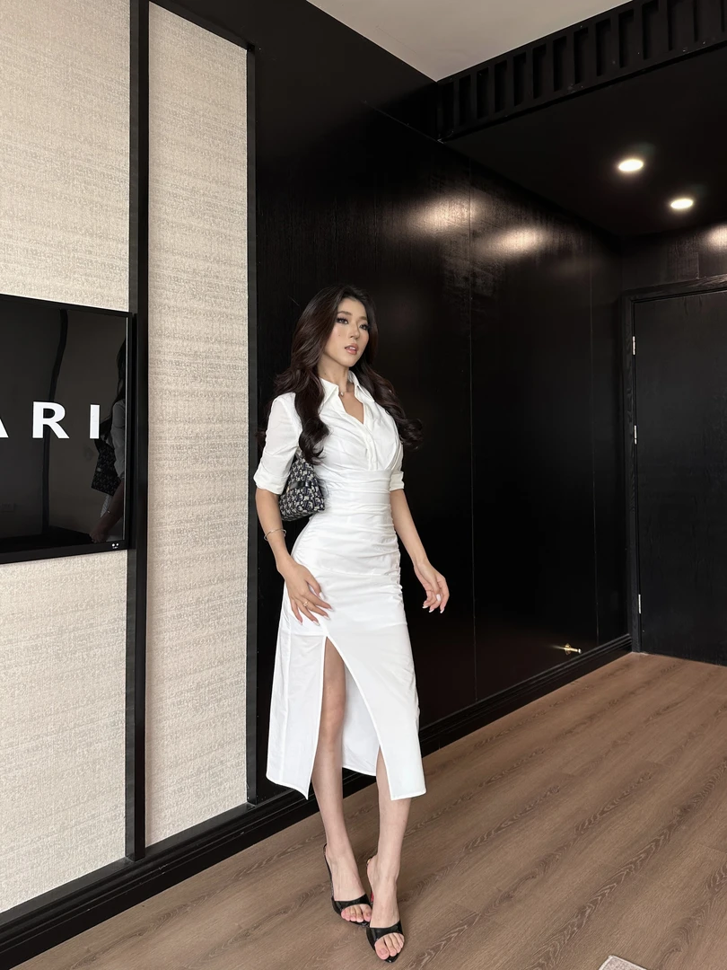 【清仓】夏季新款气质衬衫领中袖连衣裙修身收腰包臀裙子LL16180