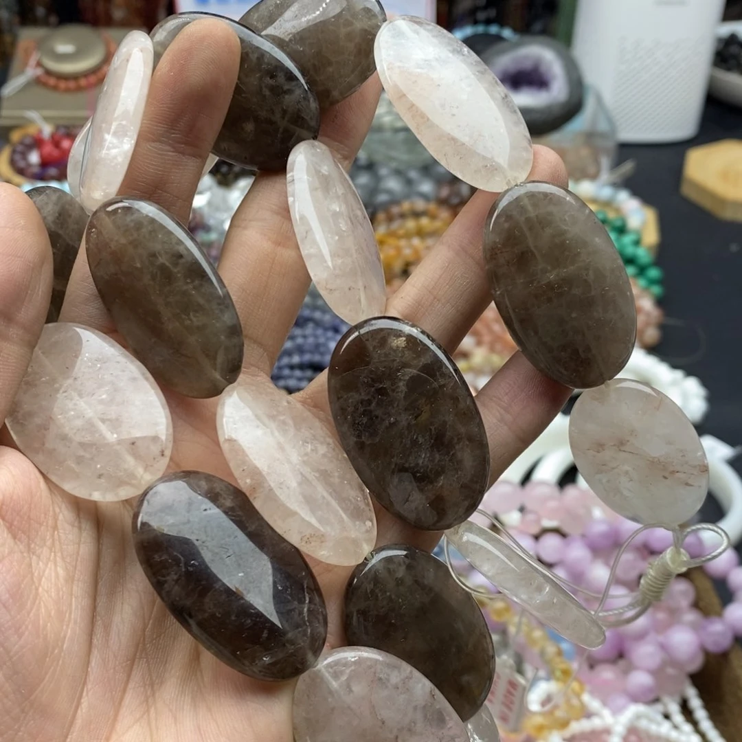 玛瑙/玉髓未镶嵌珠宝半成品一条天然25x39茶晶胶花A186